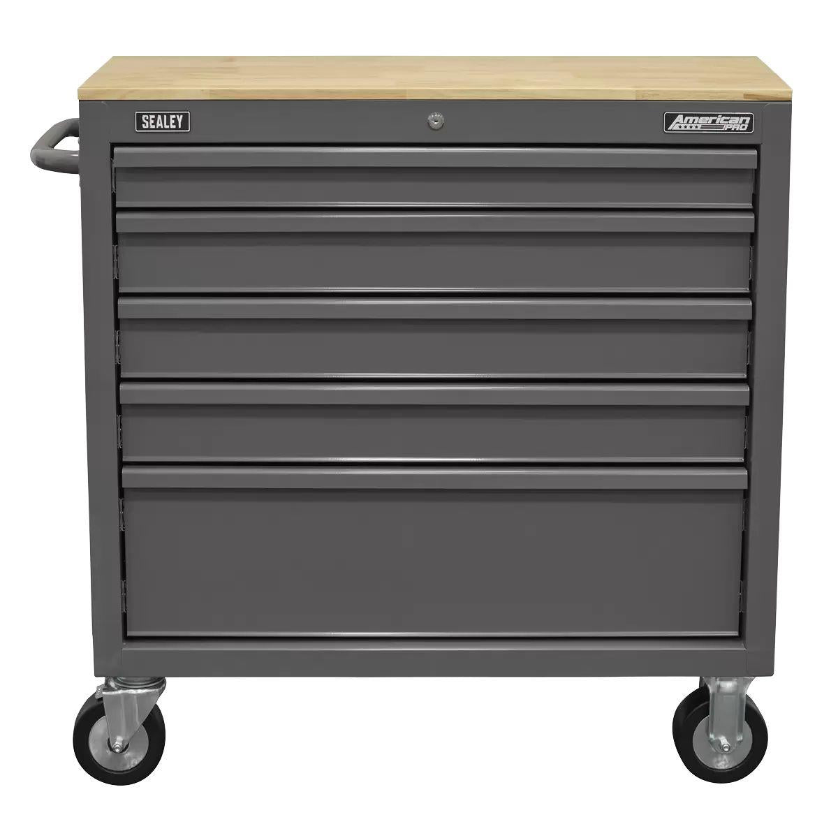 Sealey APMWS1G American PRO Mobile Workstation with Wooden Worktop 5 Drawer Grey