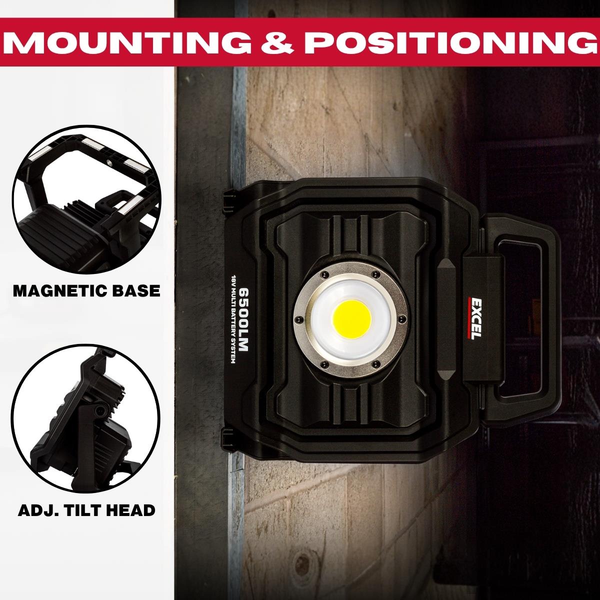 Excel 18V/240V LED Work Light 6500 Lumens with Dewalt 1 x 4.0Ah Battery & Charger