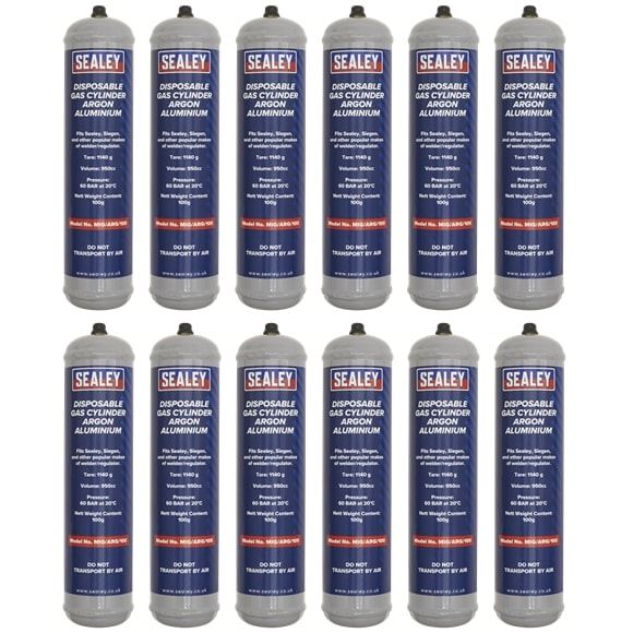 Sealey MIG/ARG/100/12 Disposable Argon Gas Cylinder 100g Box of 12