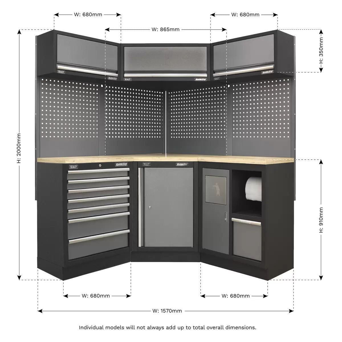 Sealey APMSSTACK08W Corner 1.6 Modular Storage System Wood Worktop