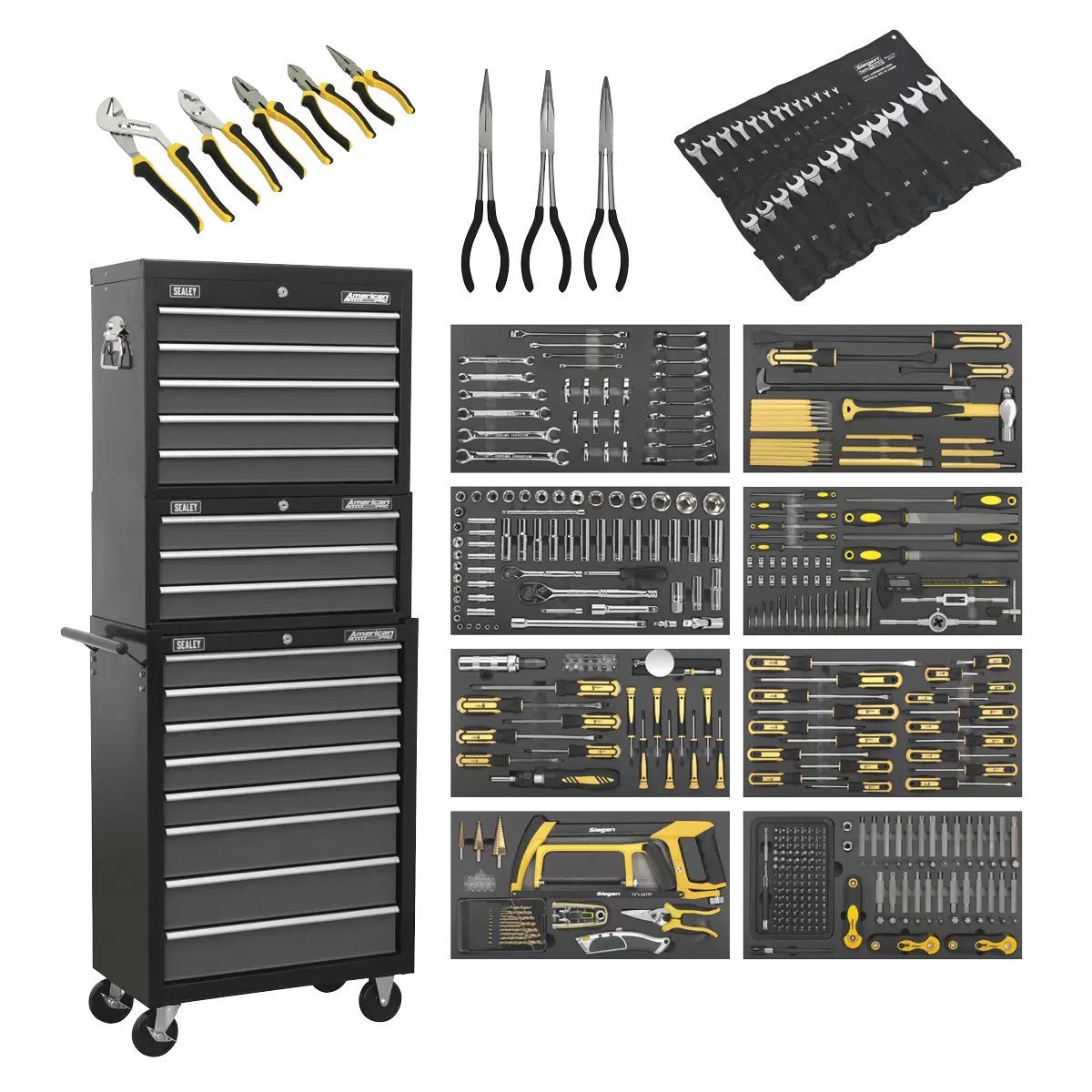 Sealey AP35TBCOMBO Tool Chest Combo 16 Drawer Black/Grey 468pc Tool Kit