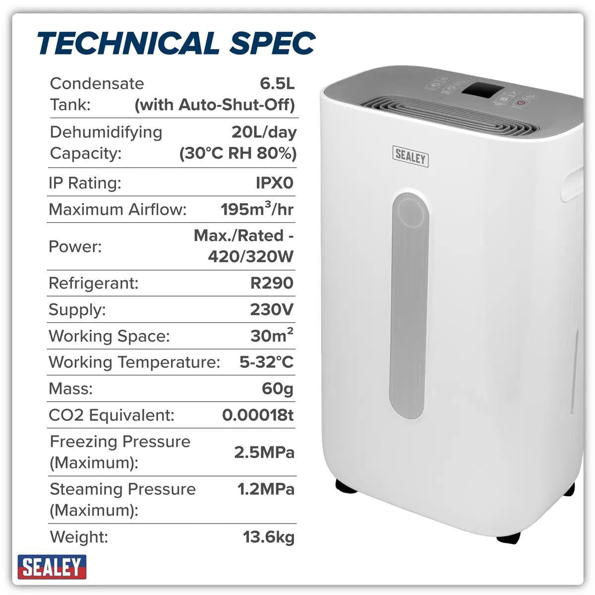 Sealey SDH20 Dehumidifier 20ltr 230V