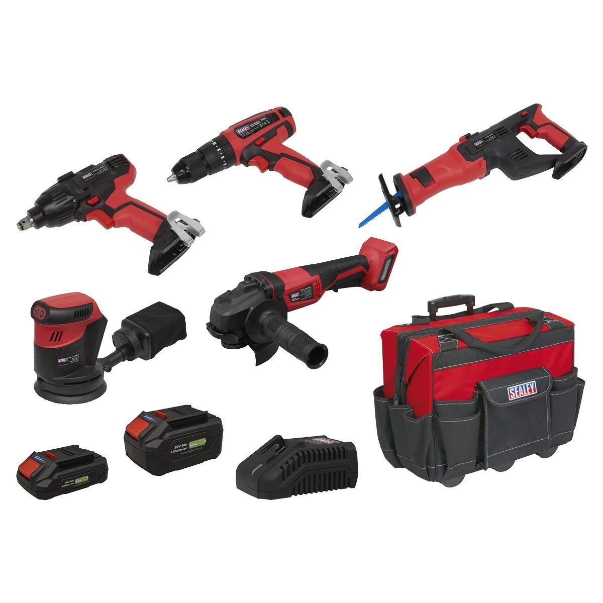Sealey CP20VCOMBO2EU 20V Cordless Power Tool 5 Piece Kit With 2 x Batteries & Charger in Bag