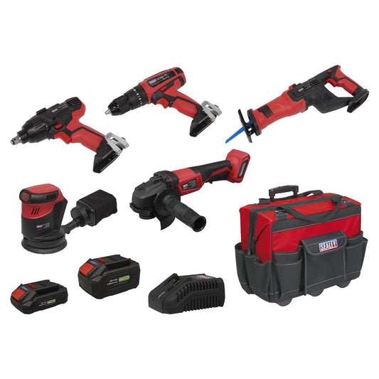 Sealey CP20VCOMBO2EU 20V Cordless Power Tool 5 Piece Kit With 2 x Batteries & Charger in Bag