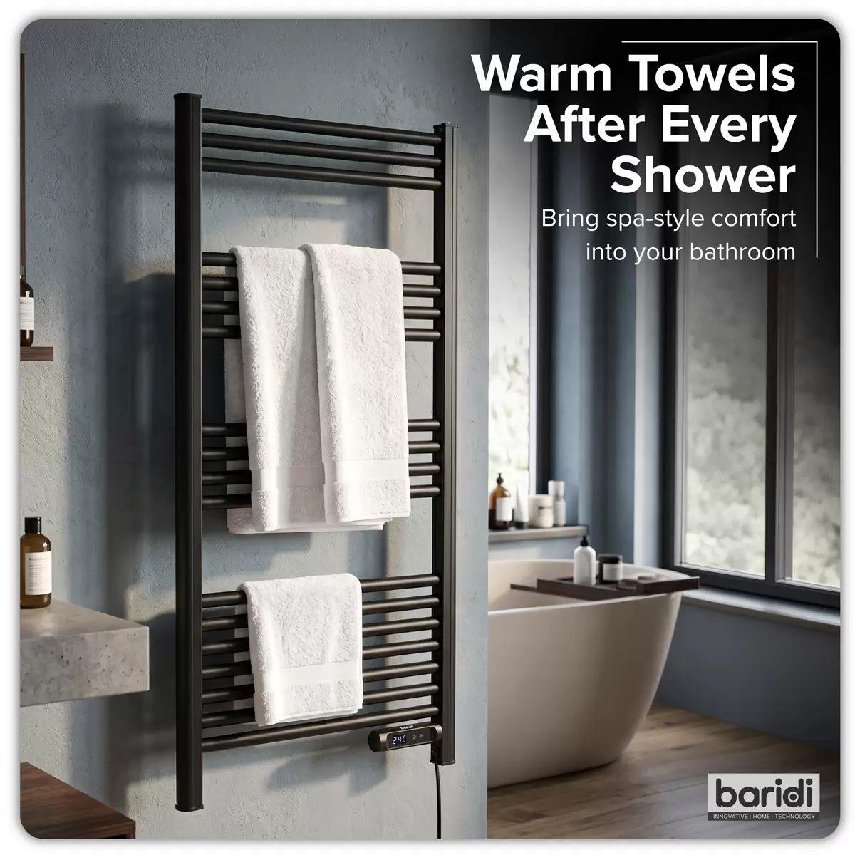 Sealey DH371 Baridi Electric Heated Towel Rail 1085 x 535mm with LED Display Black 230V