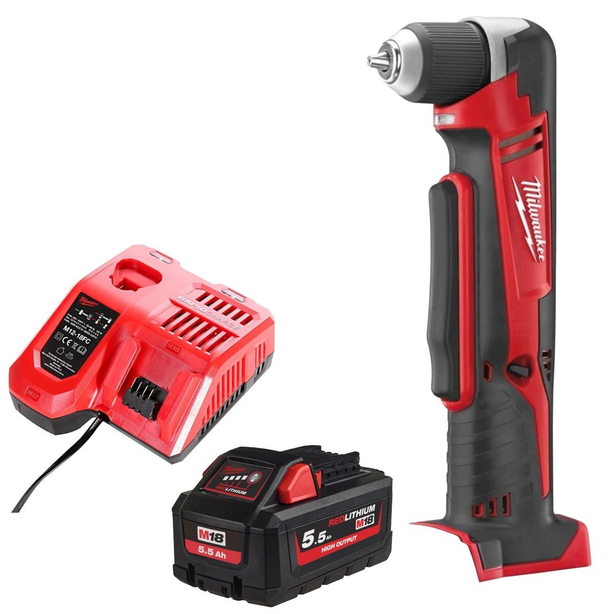 Milwaukee M18C18RAD-0 18V Compact Right Angle Drill with 1 x 5.5Ah Battery & Charger