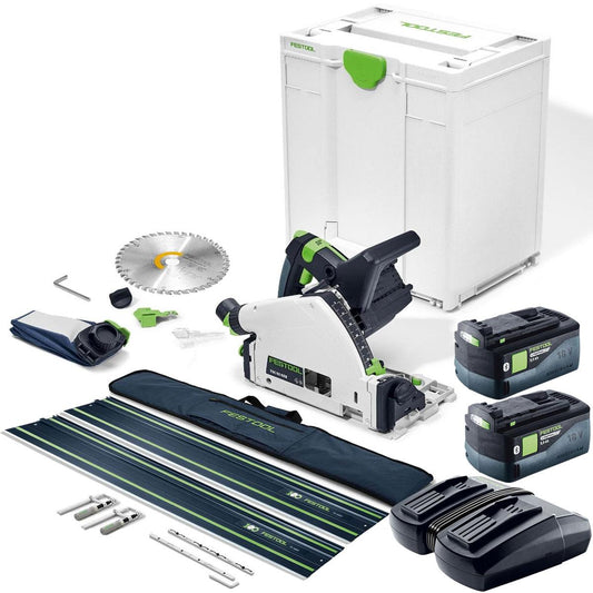 Festool TSC 55 KEB-Basic 36V Brushless 160mm Plunge Cut Saw 578738 with 2 x 5.0Ah Battery & Guide Rail Kit