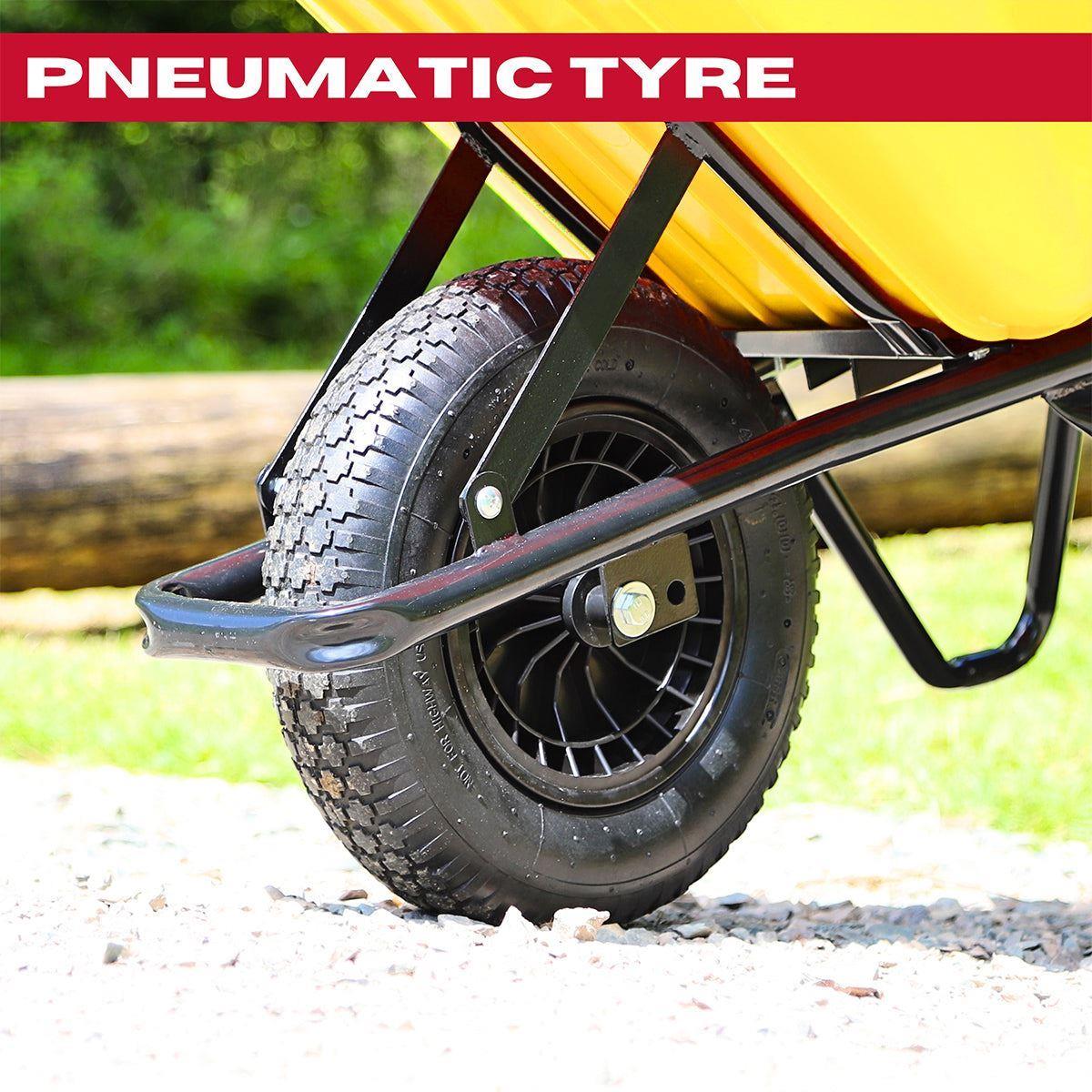 Excel 134L Portable Cement Mixer 240V/370W with Wheels & 100L Wheelbarrow Yellow HDPE Tray