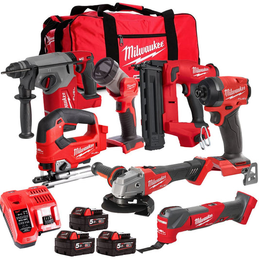 Milwaukee M18FPP6L3-503BK18 18V Brushless 7 Piece Tool Kit with 3 x 5.0Ah Batteries Charger & Wheeled Bag