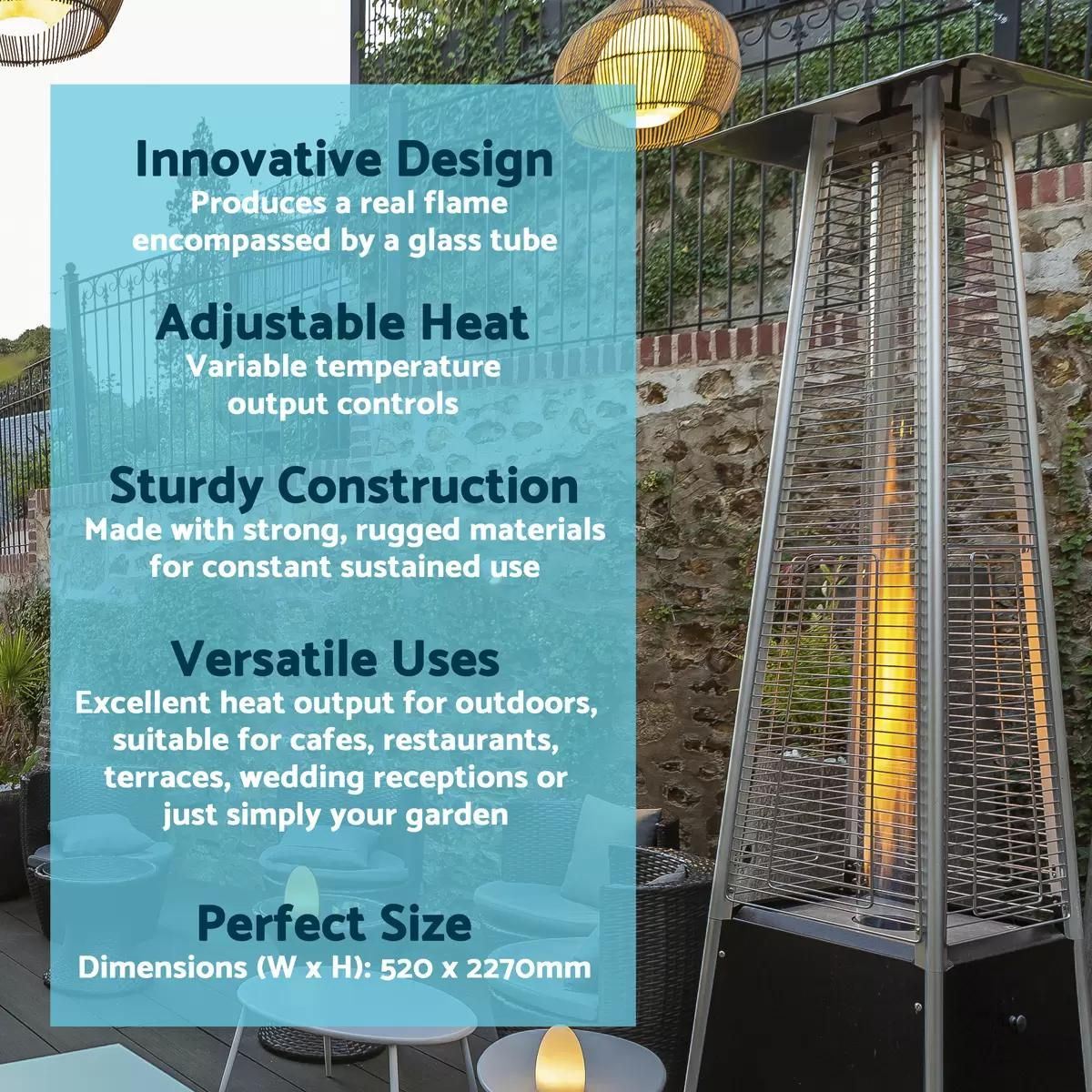 Sealey DG98 Dellonda Black/Stainless Steel Pyramid Gas Outdoor Patio Heater 13kW