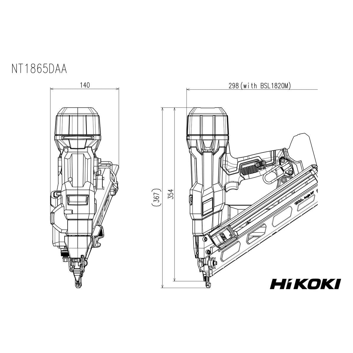 HiKOKI NT1865DAAW9Z 18V Brushless 15G Angled Finishing Nailer Body Only wtih Case