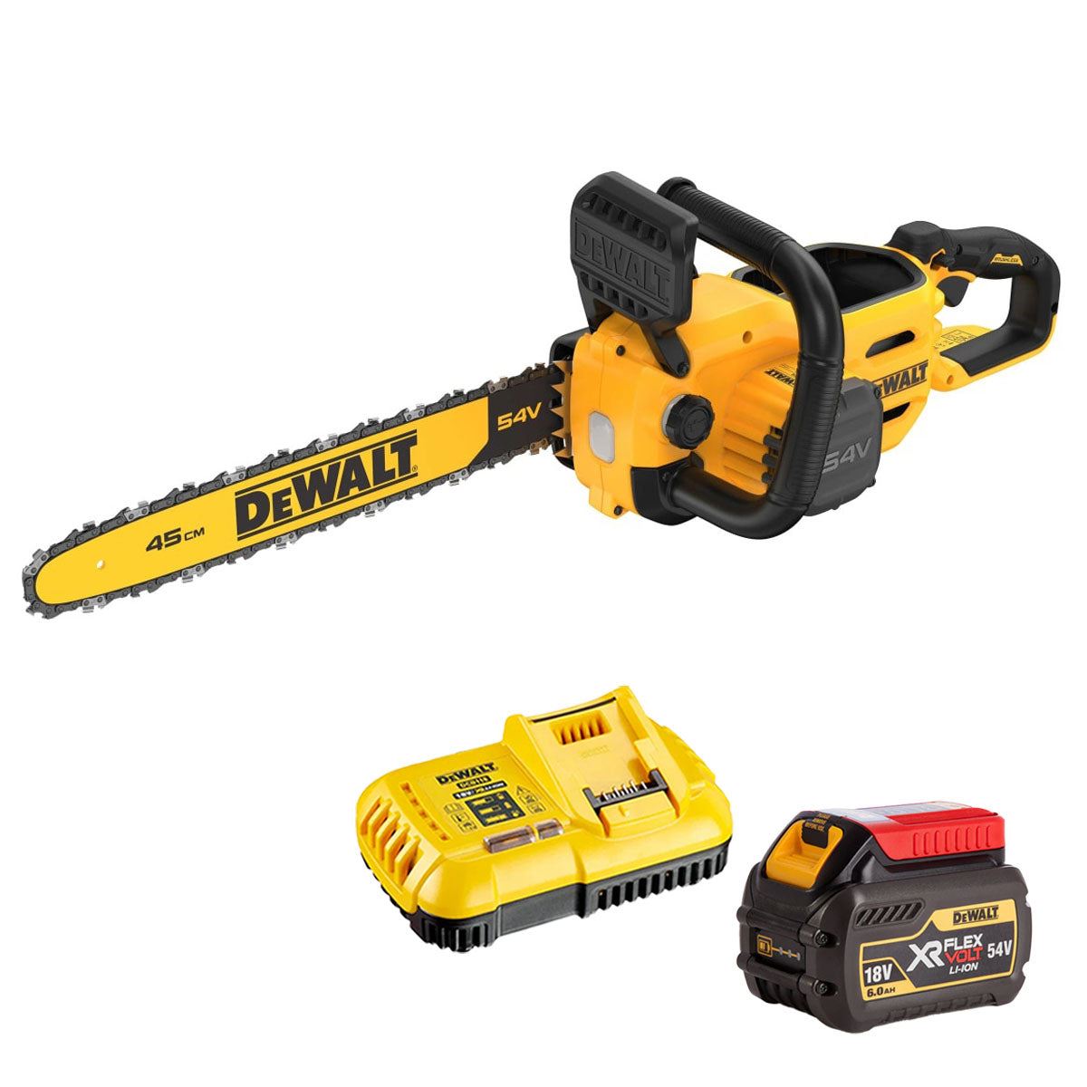 Dewalt DCMCS574N-XJ 54V XR Flexvolt Brushless 45cm Chainsaw with 1 x 6.0Ah Battery & Charger