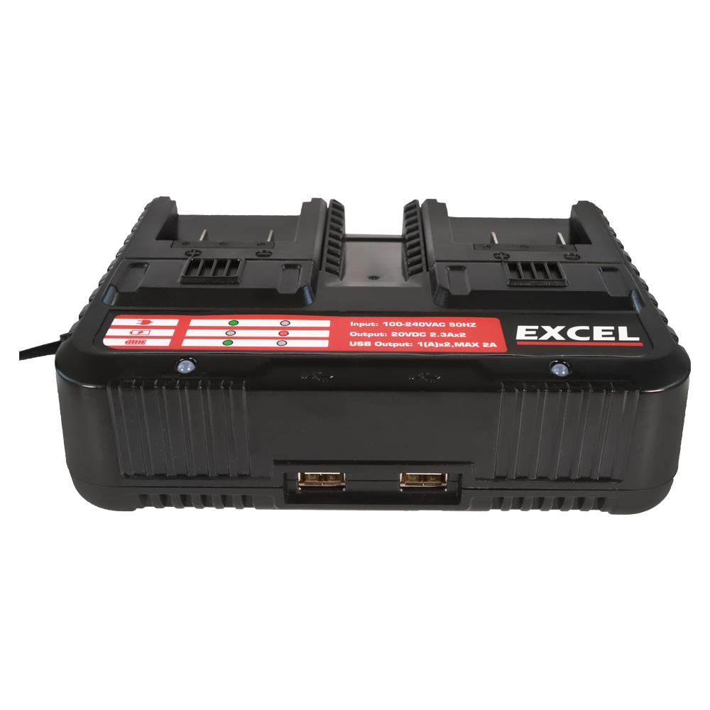 Excel 100-240V Dual Port Fast Battery Charger 2.3A