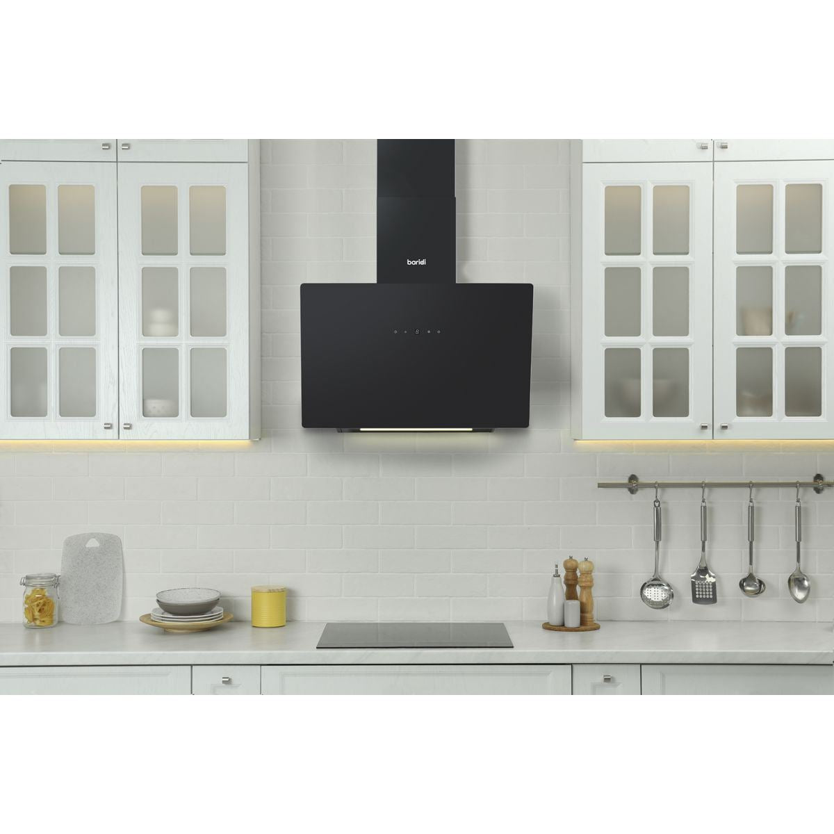 Sealey DH105 Baridi Angled Chimney Cooker Hood with Touch Controls & Carbon Filters 60cm Black Glass