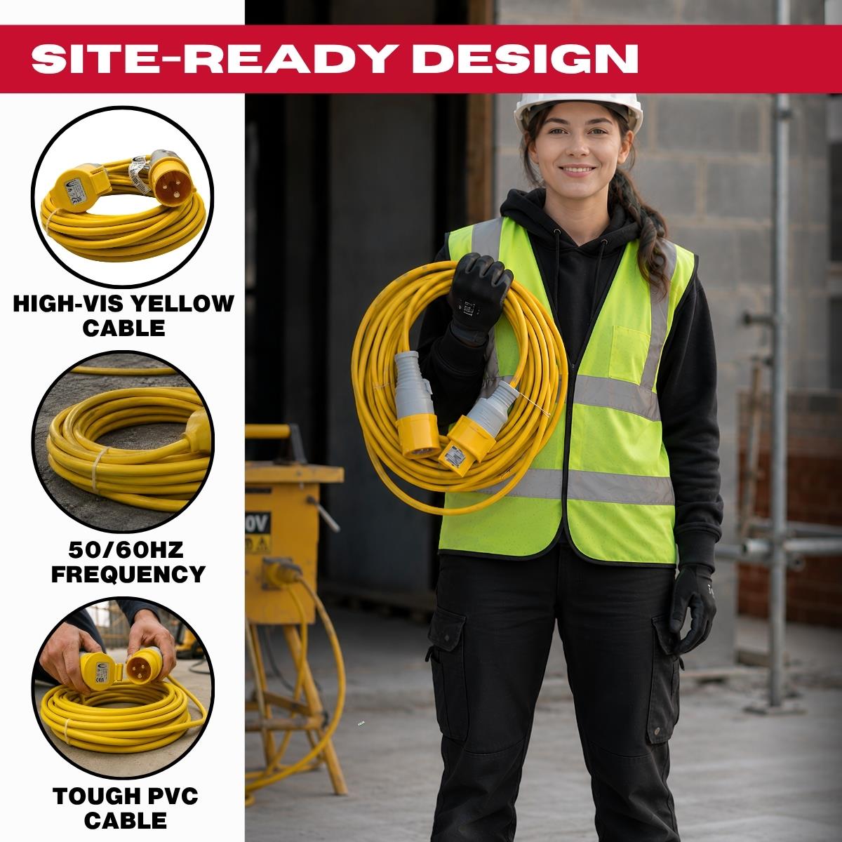 Connexion 14m Extension Cable Lead 1.50mm 16A Plug Yellow 110V - 10801