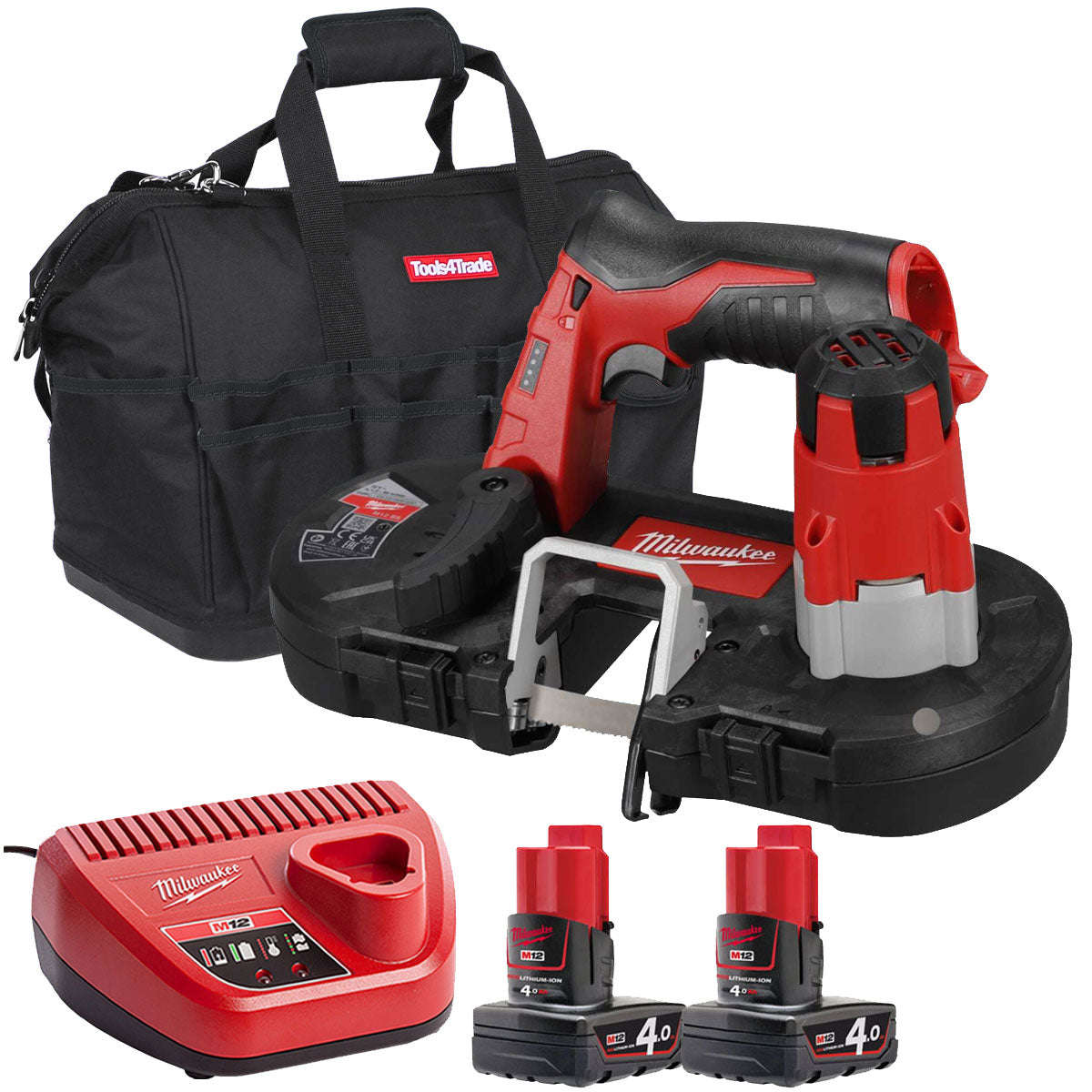 Milwaukee M12BS-0 12V Sub Compact Bandsaw with 2 x 4.0Ah Batteries & Charger in Bag