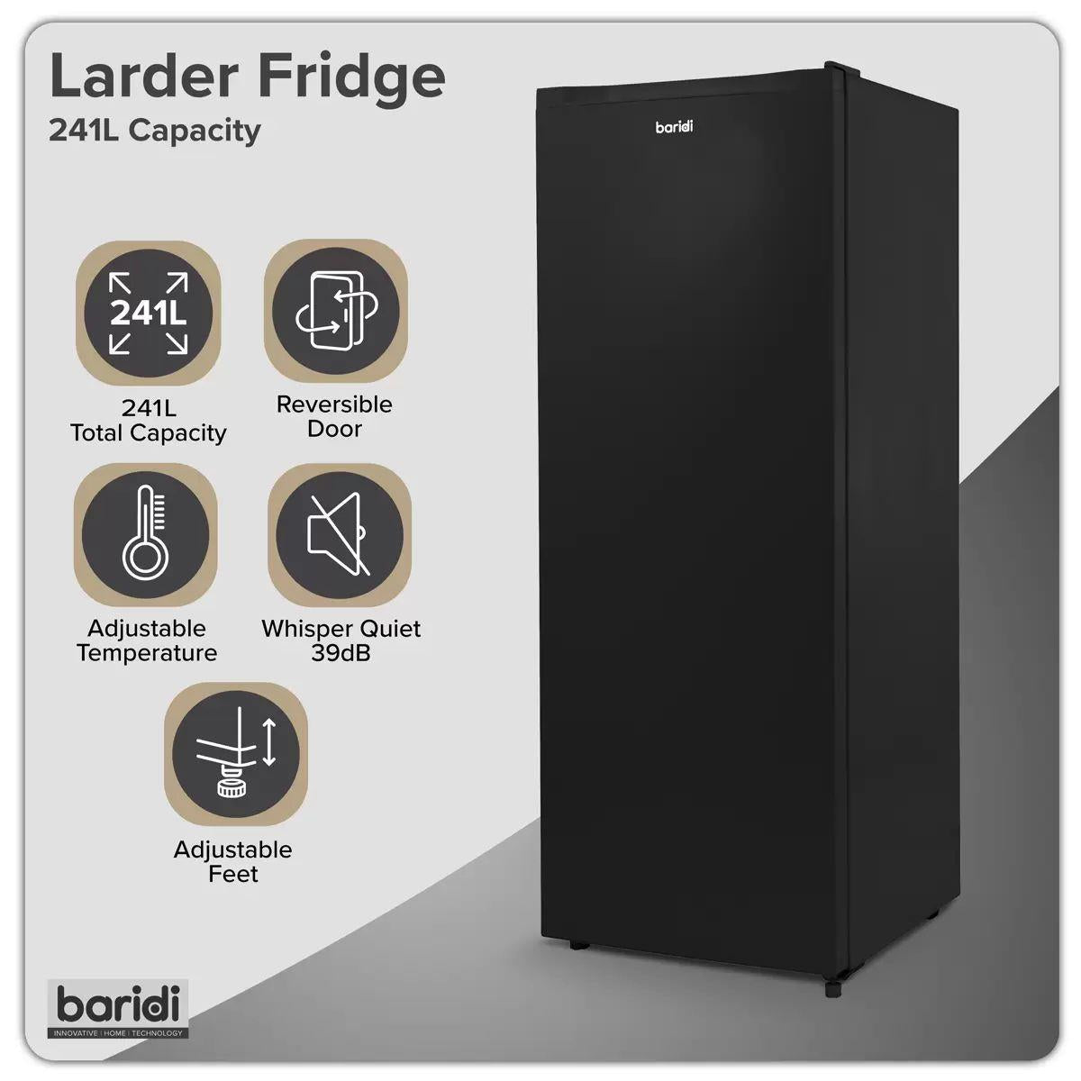Sealey DH323 Baridi Freestanding Larder Fridge 241L Black 230V