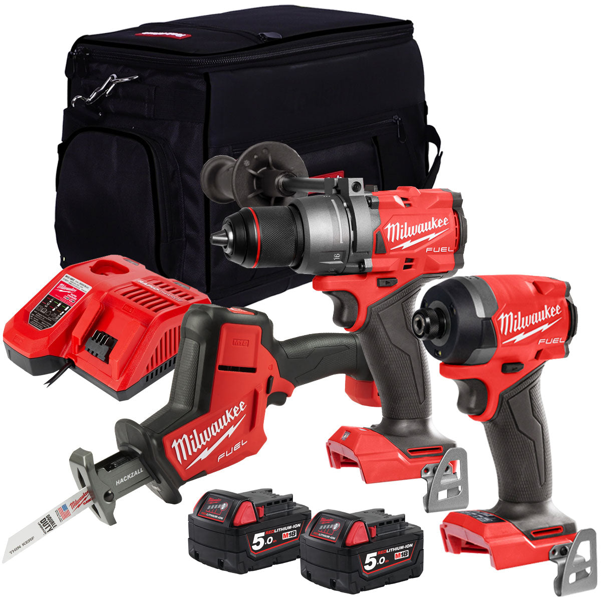 Milwaukee 18V 3 Piece Power Tool Kit with 2 x 5.0Ah Batteries T4TKITM-110