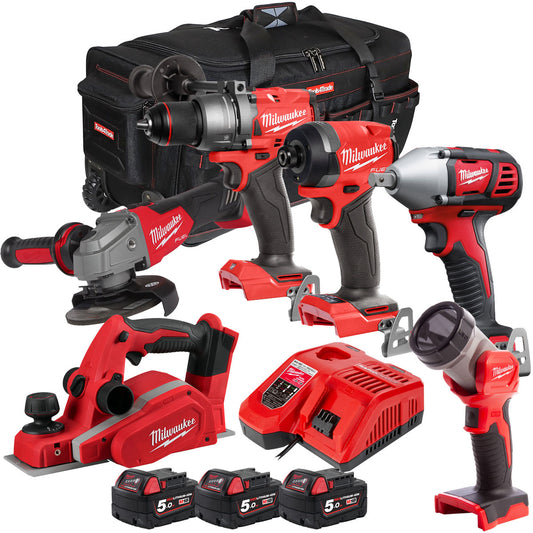 Milwaukee 18V 6 Piece Power Tool Kit with 3 x 5.0Ah Batteries T4TKITM-114