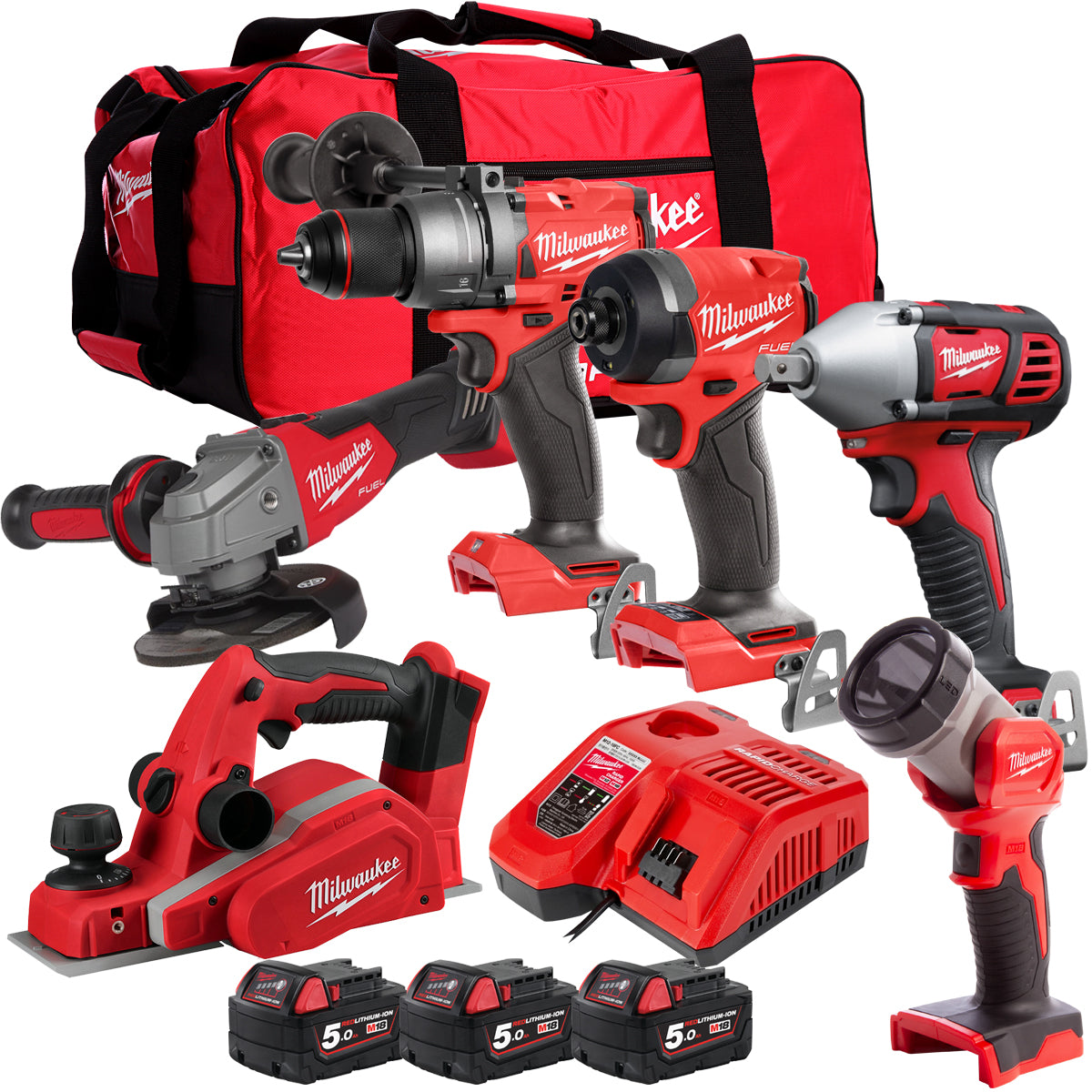 Milwaukee 18V 6 Piece Power Tool Kit with 3 x 5.0Ah Batteries T4TKITM-114