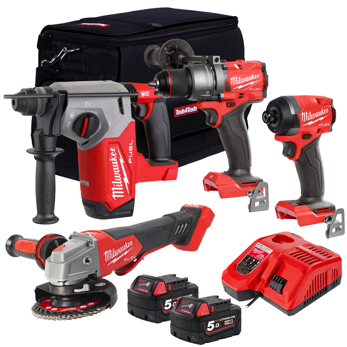 Milwaukee M18FPP4T3-553B 18V 4 Piece Tool Kit with 2 x 5.0Ah Battery & Charger