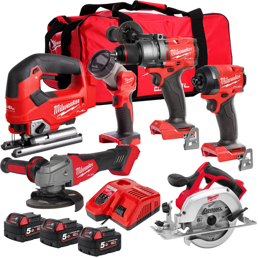 Milwaukee M18FPP6T3-503B 18V 6 Piece Tool Kit with 3 x 5.0Ah Battery & Charger