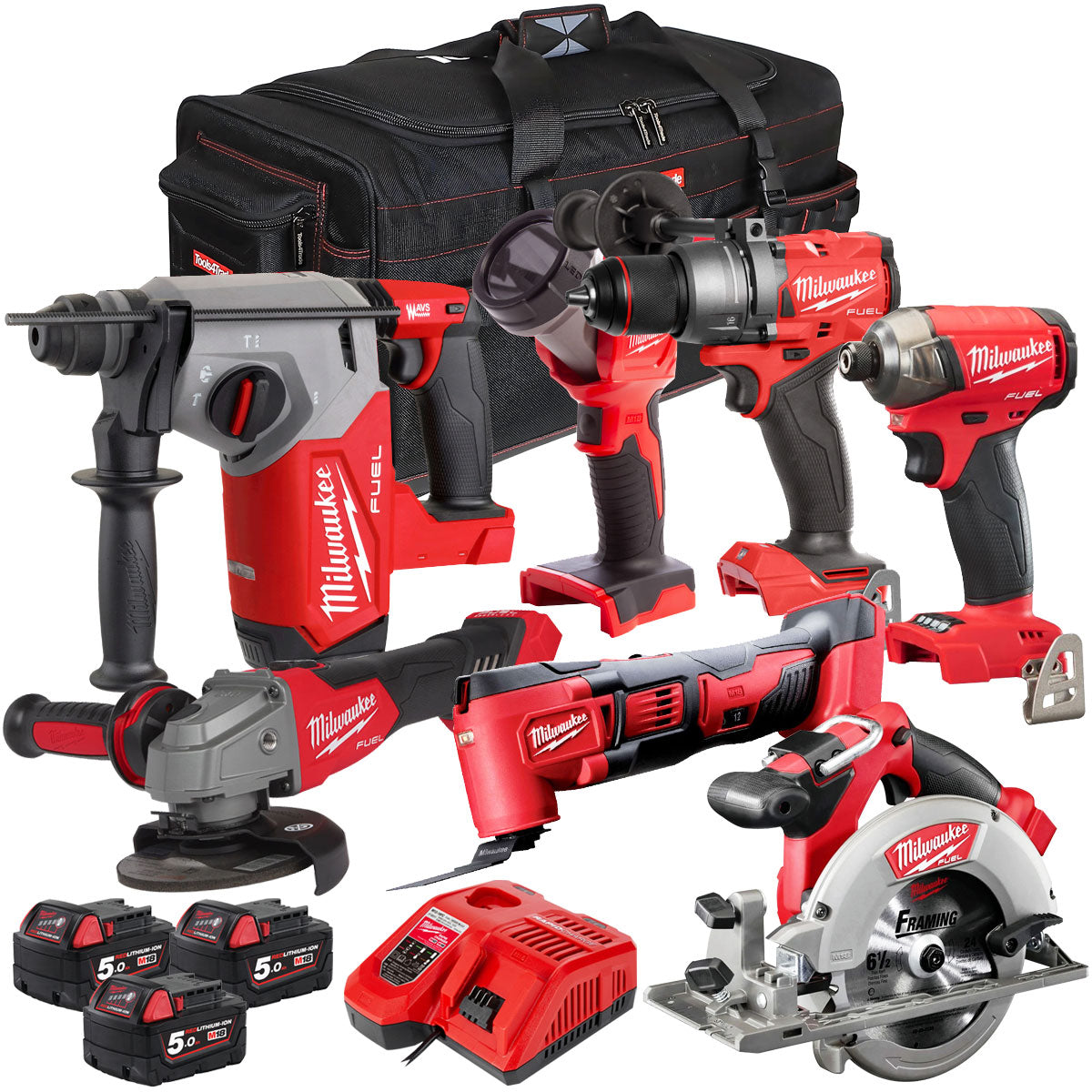 Milwaukee M18FPP7T3-503B 18V 7 Piece Tool Kit with 3 x 5.0Ah Battery & Charger