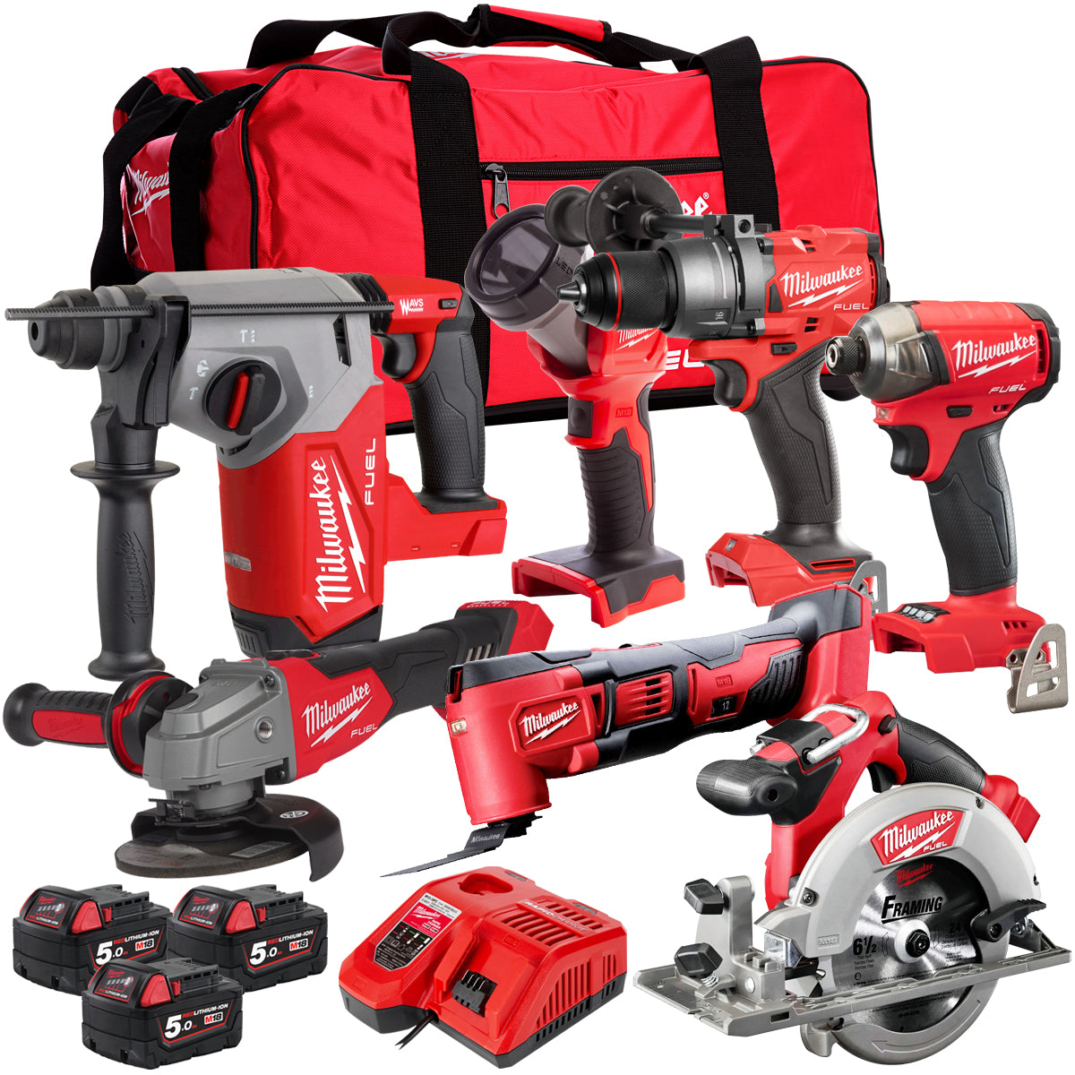 Milwaukee M18 FPP7T3-503B 18V 7 Piece Tool Kit with 3 x 5.0Ah Battery & Charger
