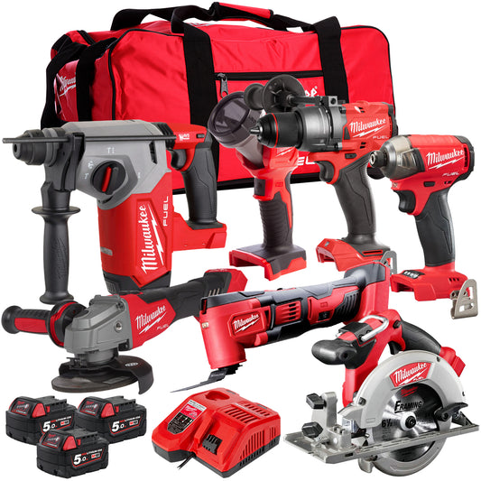 Milwaukee M18 FPP7T3-503B 18V 7 Piece Tool Kit with 3 x 5.0Ah Battery & Charger