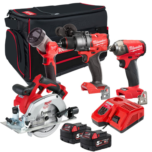 Milwaukee M18 BLPP4T-502B 18V 4 Piece Tool Kit with 2 x 5.0Ah Battery & Charger