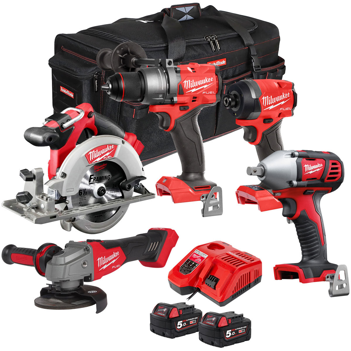 Milwaukee M18FPP5T-502B 18V 5 Piece Tool Kit with 2 x 5.0Ah Battery & Charger