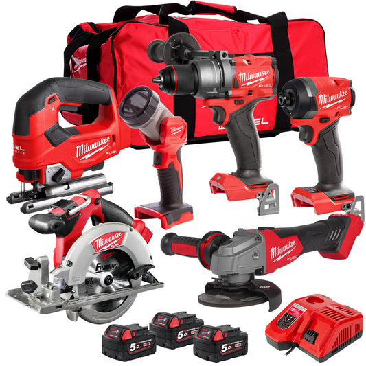 Milwaukee M18FPP6T2-503B 18V 6 Piece Tool Kit with 3 x 5.0Ah Battery & Charger