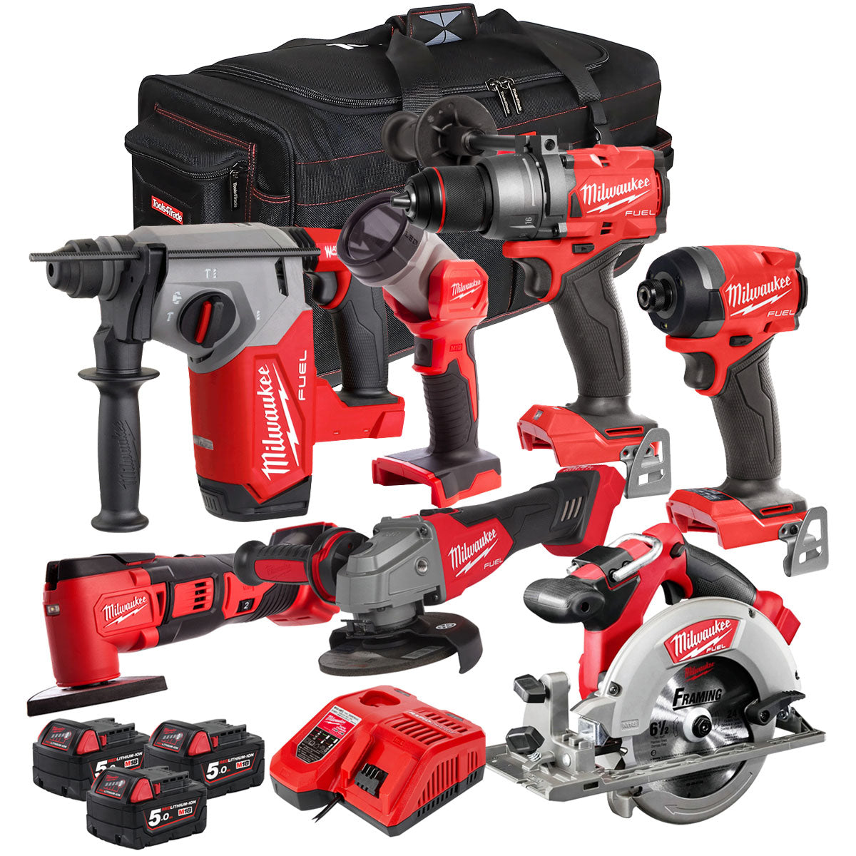 Milwaukee M18FPP7T-503B 18V 7 Piece Power Pack Tool Kit with 3 x 5.0Ah Batteries & Charger