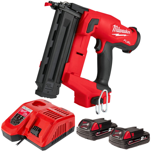 Milwaukee M18FN18GS 18V Fuel Brushless Second Fix Finish Nailer with 2 x 2.0Ah Batteries & Charger