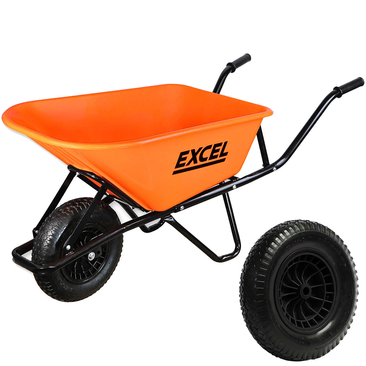 Excel Heavy Duty 100L Wheelbarrow HDPE Plastic Tray Extra Puncture Proof Wheel