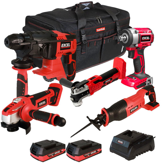 Excel 18V Cordless 5 Piece Tool Kit with 2 x 2.0Ah Batteries & Charger in Bag EXLKIT-29329