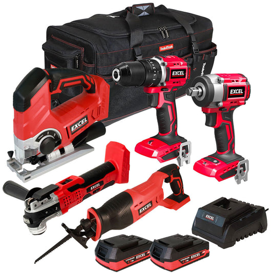 Excel 18V Cordless 5 Piece Tool Kit with 2 x 2.0Ah Batteries & Charger in Bag EXLKIT-29330