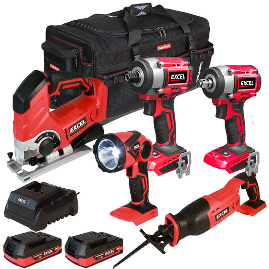 Excel 18V Cordless 5 Piece Tool Kit with 2 x 2.0Ah Batteries & Charger in Bag