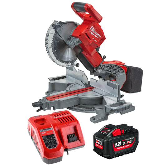 Milwaukee M18FMS254-0 18V FUEL Brushless 254mm Compound Mitre Saw with 1 x 12.0Ah Battery & Charger