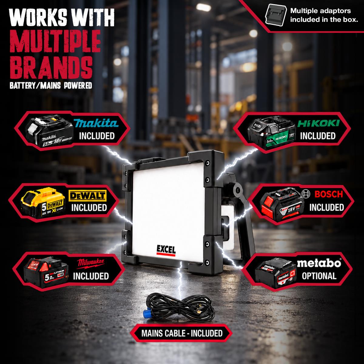 Excel 18V/240V 10000 Lumens Hybrid Pro-Frosted Work Light