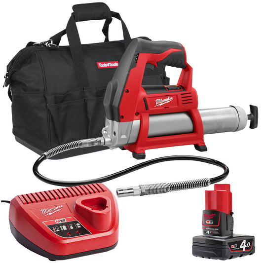Milwaukee M12GG-0 12V Cordless Grease Gun with 1 x 4.0Ah Battery & Charger in Bag