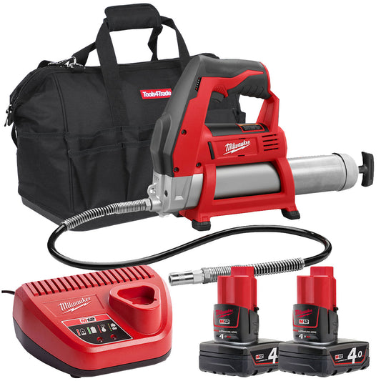 Milwaukee M12GG-0 12V Cordless Grease Gun with 2 x 4.0Ah Batteries & Charger in Bag