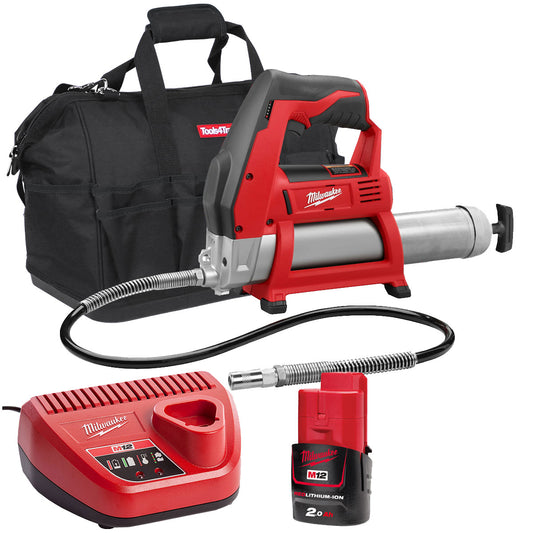 Milwaukee M12GG-0 12V Cordless Grease Gun with 1 x 2.0Ah Battery & Charger in Bag