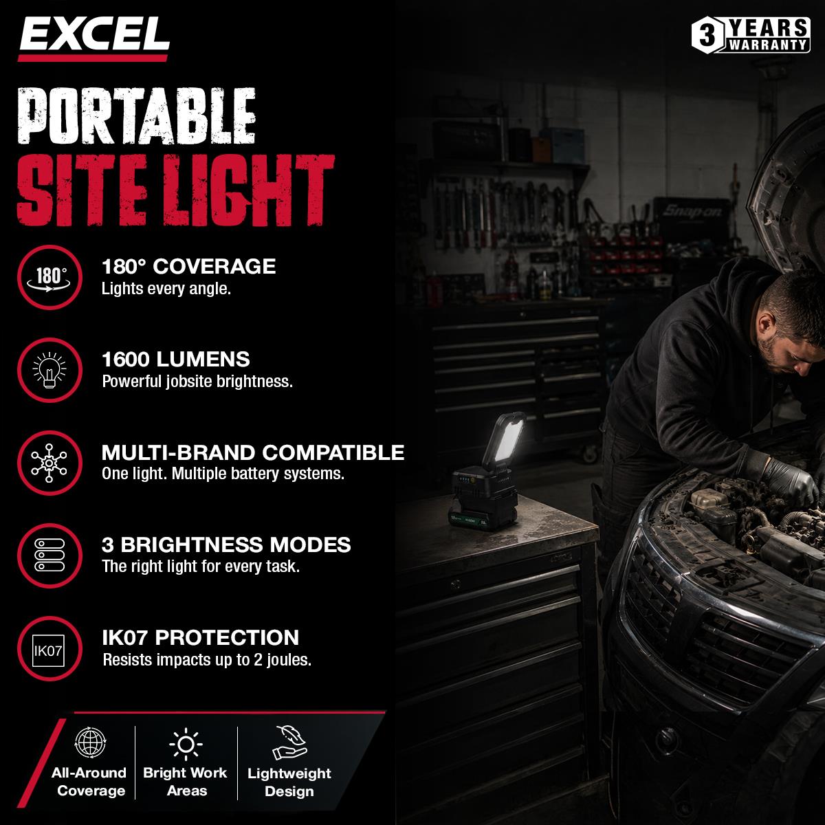 Excel 18V 1600 Lumens Portable Site Light Body Only