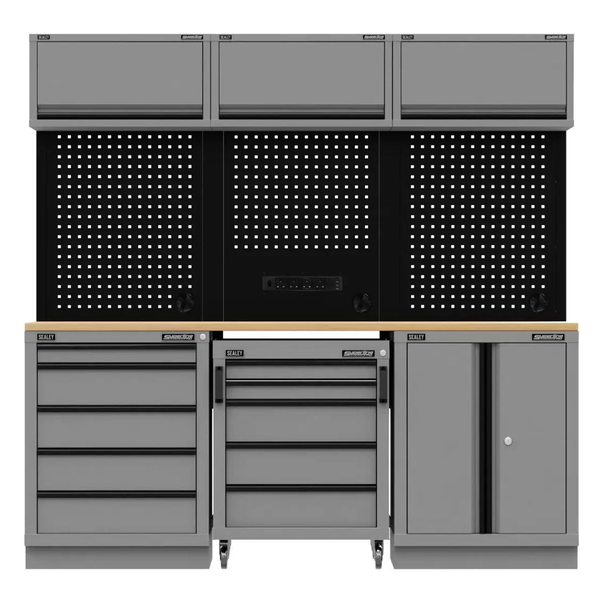 Sealey APMSBESTACK03W Superline PRO Black Edition Storage System with Rubber Wood Worktop 2.04m
