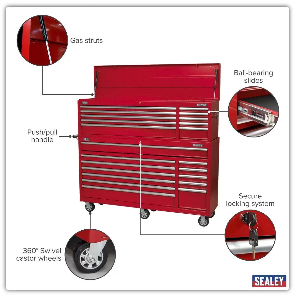 Sealey AP66COMBO2 Topchest & Rollcab Combination 23 Drawer with Ball-Bearing Slides Red