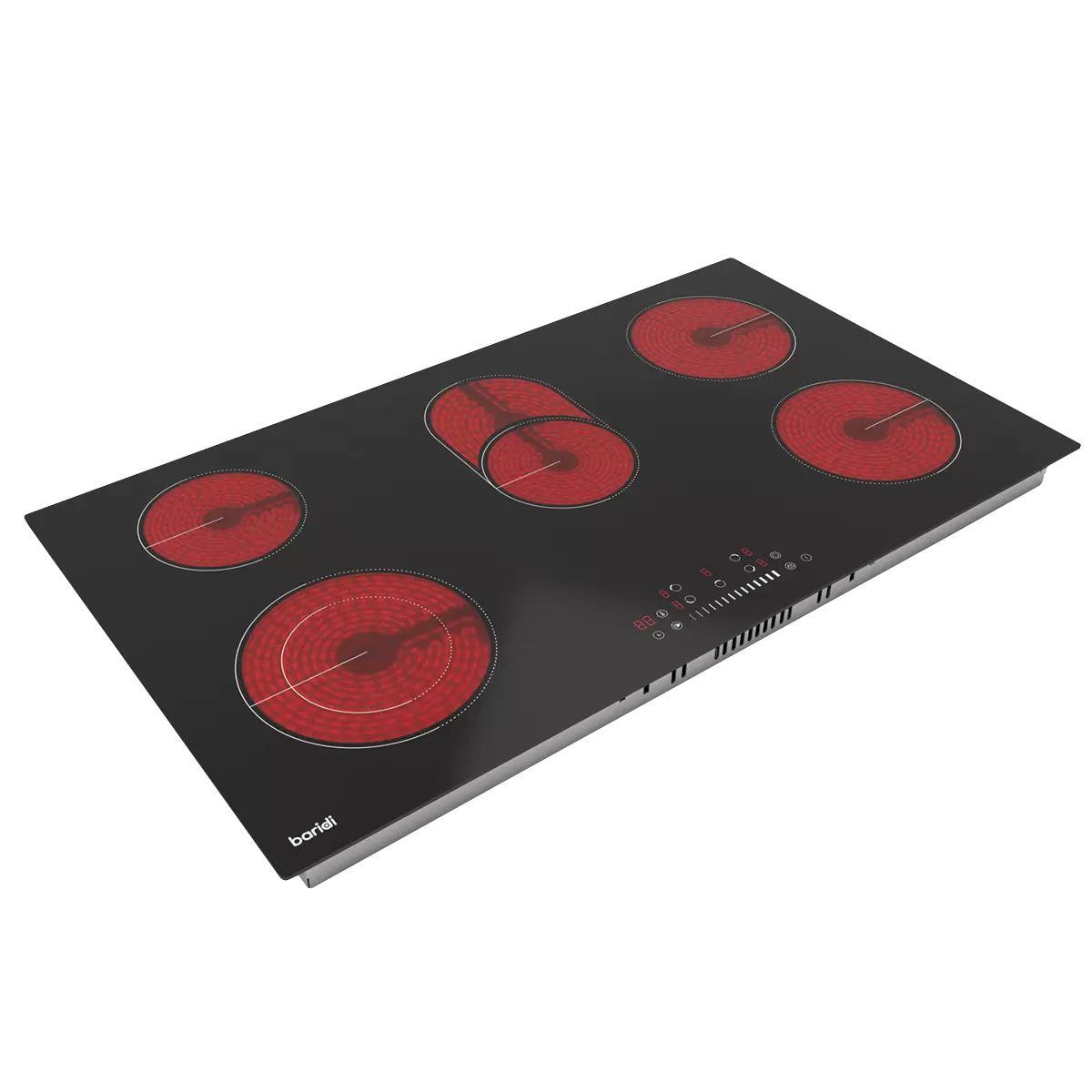 Sealey DH389 Baridi Integrated Ceramic Hob with 5 Cooking Zones 90cm Black Glass