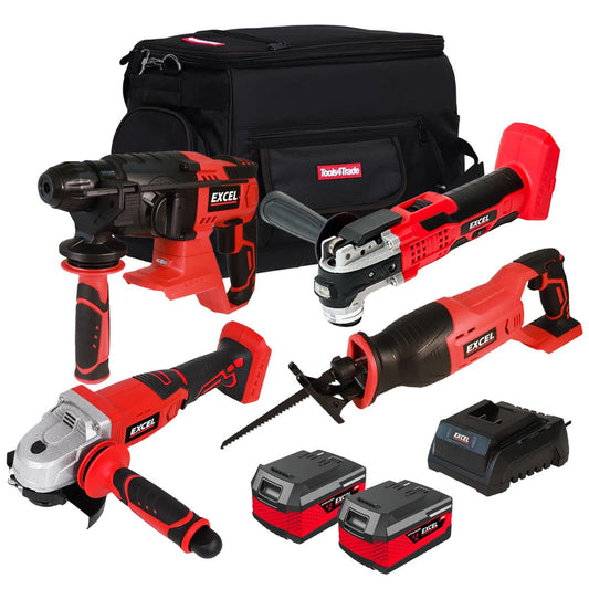 Excel 18V Cordless 4 Piece Tool Kit with 2 x 4.0Ah Batteries & Charger in Bag EXL5170