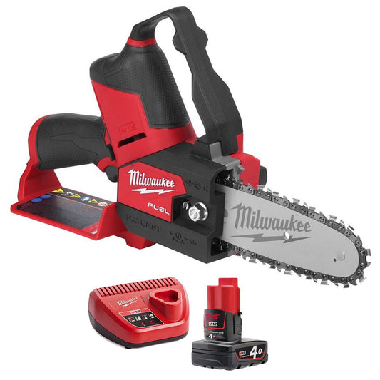 Milwaukee M12FHS-0 12V Brushless 231mm Fuel Hatchet Pruning Saw With 1 x 4.0Ah Battery & Charger