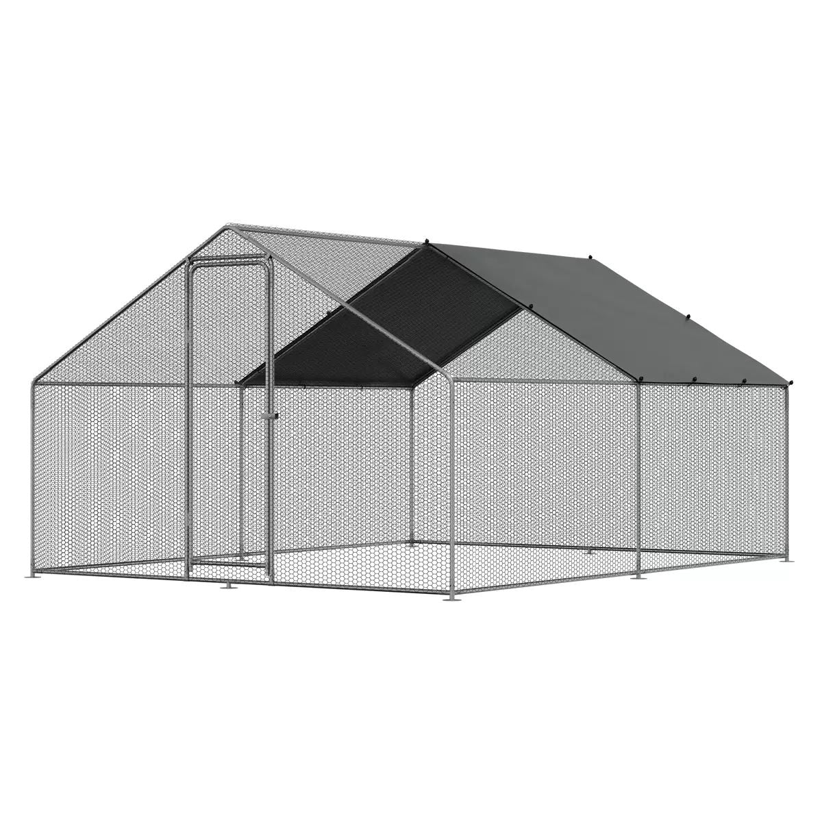 Dellonda DG279 3 x 4 x 2m Walk-In Chicken Run, Galvanized Steel, Roof Cover & PVC Coated Chicken Wire